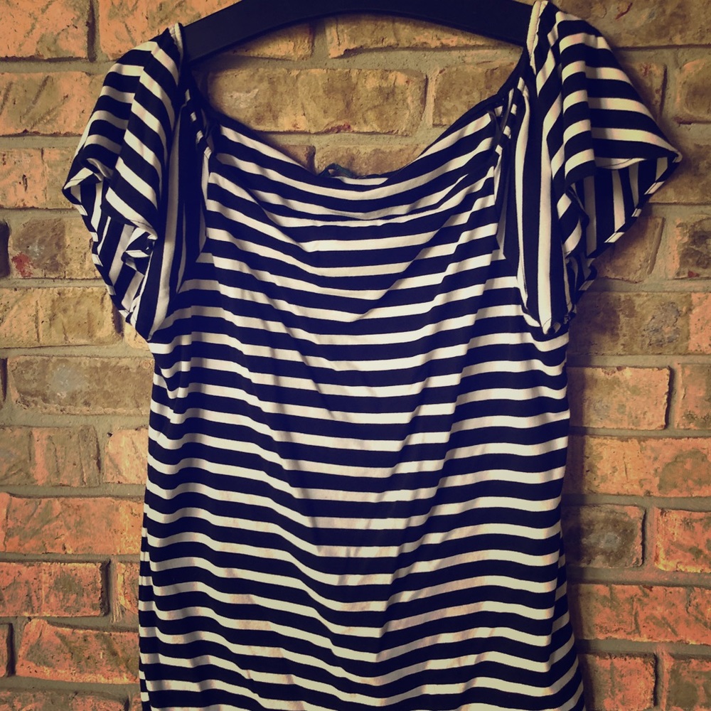 Off shoulder black and white striped blouse